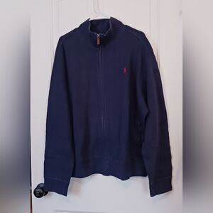 Ralph Lauren Polo Full Zip Mock Turtleneck 100% Cotton Navy Sweater